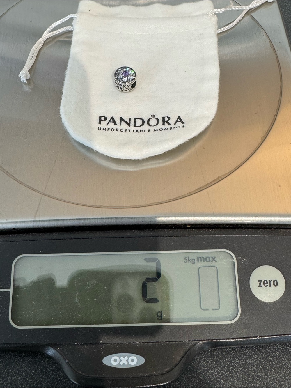 Pandora Sterling Silver Floral Charm with Purple Center Stone-New - Picture 7 of 7